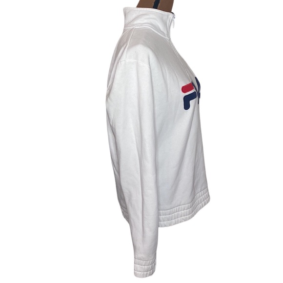 Fila spell out logo embroidered quarter zip sweatshirt pullover in white size M - Picture 5 of 14